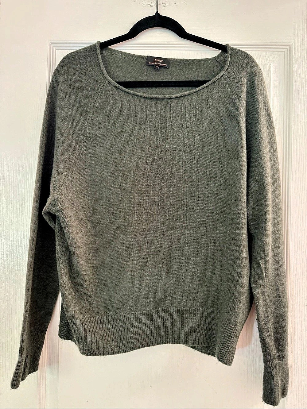 Quince Mongolian Cashmere Boatneck Sweater Moss Green Size Medium